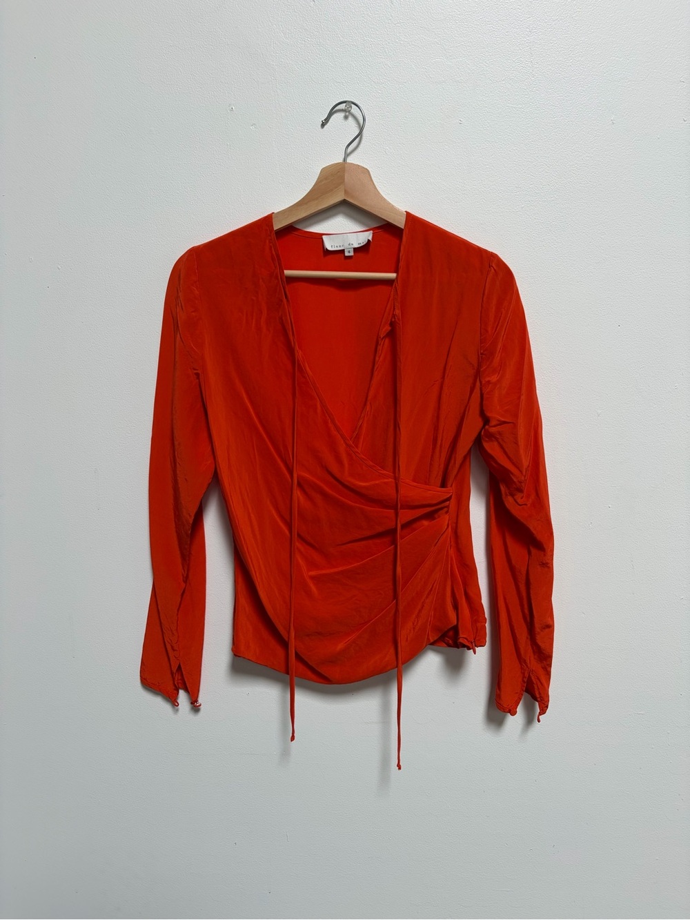 Fleur du Mal Orange-Red Wrap Blouse with Tie Front